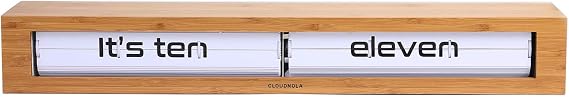 Cloudnola Texttime Wood Wall and Tabletop Flip Clock and Wall Decor, Bamboo and White, 24 inches Wide, Battery Operated Digital Display, Perfect for Living Room, Kitchen, Office and More!