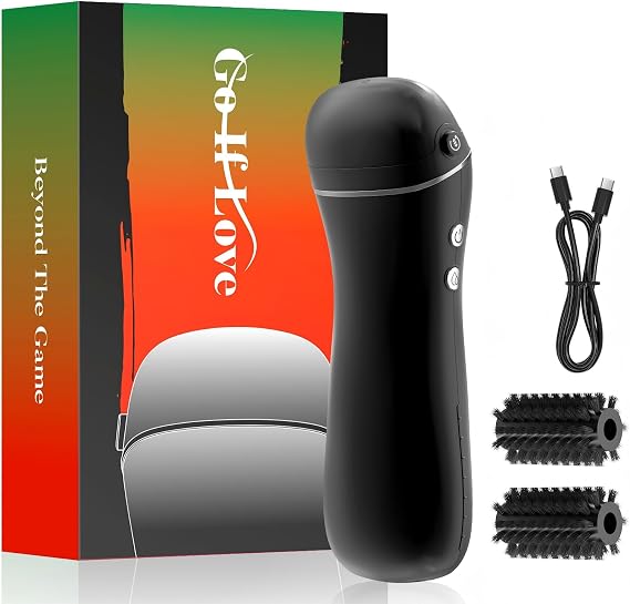 Electric Golf Club Brush Cleaner: 1030 RPM 360 Auto-Rotating Brush with 3-Stream Water Spray, 2 Speeds, 2 Brush Heads, 3.38 Oz Water Tank, Type-C 2000mAh Battery, Storage Bag - Golf Accessories Gift