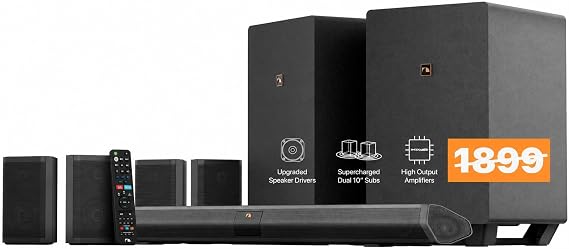 Shockwafe 9.2.4 Dolby Atmos/DTSX Surround Soundbar Sys-Dual 10" Subs*1300W | Plug-and-Play Home Cinema, 45" Soundbar, Dual 10" Wireless Subwoofers, 4 Rear Surround Speakers (Wired)