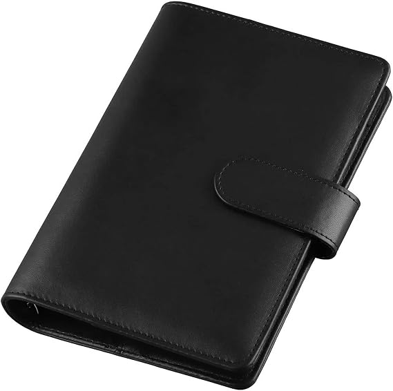 Loose Leaf Notebook Notebook Binder PU Manual Notepad Without Inner Pages Leather Ring Binder Diary Notebook Organiser Folder for Keeping a Travel Journal Notes for Study (Black A6)