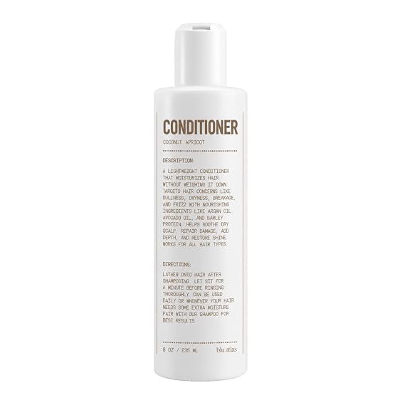 Blu Atlas Natural Conditioner for Men Sulfate-Free for All Hair Types, 14 Ingredients, No Filler, Argan and Avocado Oil, Lightweight and No Buildup Coconut Apricot Scent, 8 oz