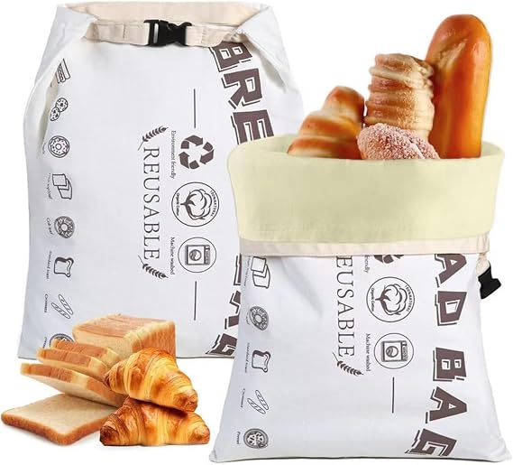 Bread Bags for Homemade Bread 2 Pack, XL Reusable Linen Food Storage Bags with Beeswax Lining- Storage Bags for Homemade Bread - Making Accessories Gift for Bakers 13"x17" size (Beige)
