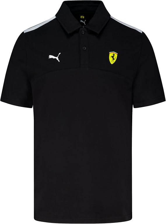 PUMA Scuderia Ferrari F1 Men's Classic Polo | 100% cotton, Logo polo shirt with zip collar, Contrast shoulder panels, Officially licensed
