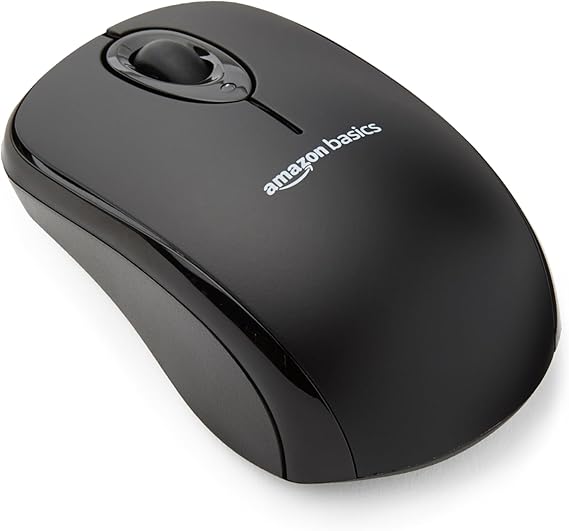 Amazon Basics Wireless Mouse for Laptop, 2.4GHz with USB Nano Receiver – Black