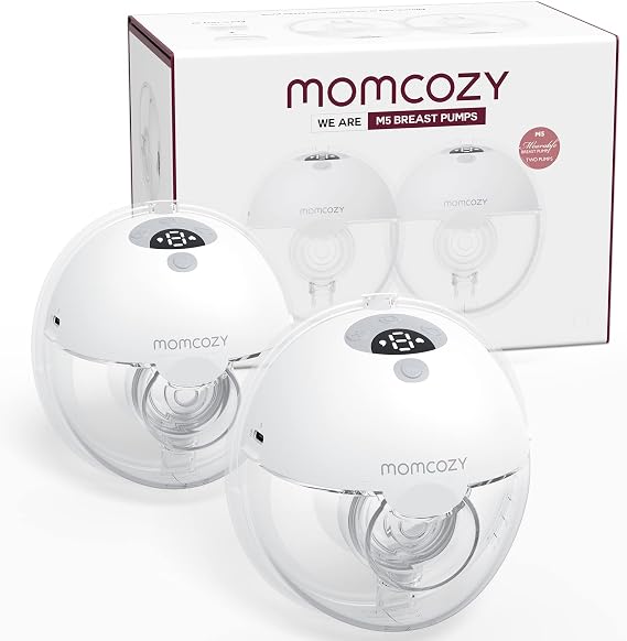 Momcozy M5 Hands-Free Wearable Breast Pump, Double-Sealed Flange for Baby-Like Comfort, 3 Modes & 9 Suction Levels, Portable Electric Pump 24mm, 2-Pack Quill Gray