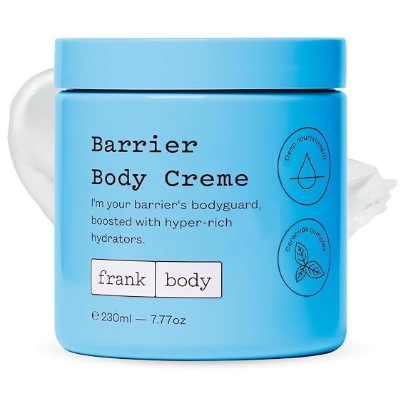 frank body Barrier Body Cream | Deep Hydration for Dry, Itchy, Reactive Skin with Ceramides, Panthenol & Niacinamide | Vegan, Cruelty Free | Peach Scent | 7.77 oz / 230 ml