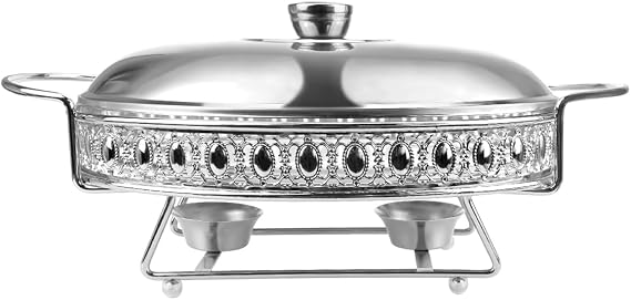 Stainless Steel Chafing Dish Buffet Set Oval Chafing Food Pan with Covers Buffet Servers and Food Warmers for Parties Wedding Outdoor Banquet (Silver 2L