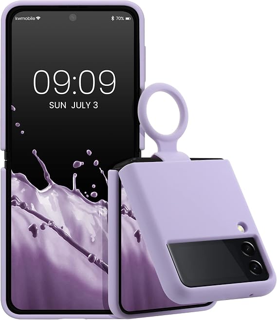 kwmobile Case Compatible with Samsung Galaxy Z Flip 3 5G - Case Soft Cover with Silicone Finish and Finger Ring Loop - Lavender