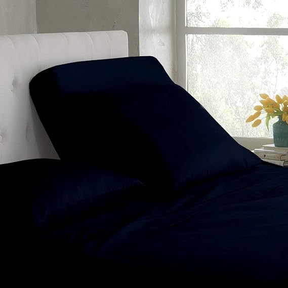 Queen (28 in Top Split) Split Head Flex Split Queen Sheet Set 4Pcs Half Split Queen Sheets Sets for Adjustable Bed deep Pocket Upto 15 inches 100% Cotton Navy Blue