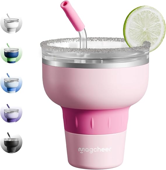 magcheer Insulated Margarita Tumbler with Lid and Straw,473ml（Pink）