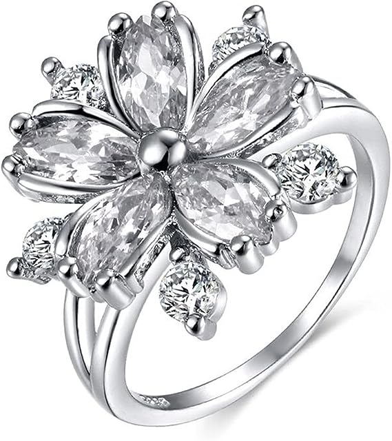 Luxury 925 Sterling Silver Womens Ring Shiny Romantic Cherry Zircon Moissanite Princess Ring Eternity Propose Engagement Wedding Band AAA Zircon Diamond Promise Ring Birthday Gift HM059 (White, 6)