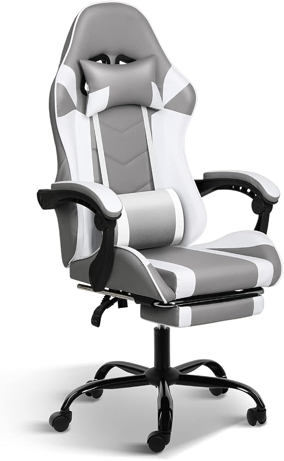 Simple Deluxe Backrest, Computer Lumbar Support, Ergonomic Height Adjustable Recliner Racing Video Chair with 360-Swivel Seat and Headrest for Office or Gaming, 440lb Capacity,Black, without footrest