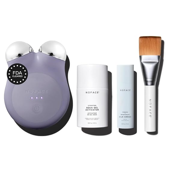 NUFACE MINI+ Facial Sculpting Tool - Microcurrent Face Massager Device for Skin Tightening, Contouring, Depuffing & Toning Cheeks, Neck & Jawline + Lymphatic Drainage & Activator Gel, Violet Dusk