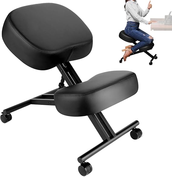 Ergonomic Kneeling Chair, Meditation Chair with Height Adjustable and Cushion for Home and Office, Posture Office Stool with an Angled Seat and Casters