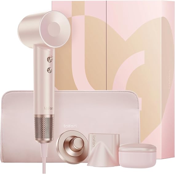 Laifen Swift Premium High-Speed Hair Dryer Golden Pink, High Speed 200M Ionic Blow Dryer with 110, 000 RPM Brushless Motor for Fast Drying, Low Noise, Hairdryer with Magnetic Nozzles