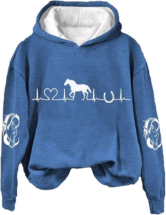 LCMTWX Graphic Hoodies For Women Sweatshirt Womens Horse Heartbeat Horse Lover Casual Hoodie Casual Long Sleeve Sweatshirt