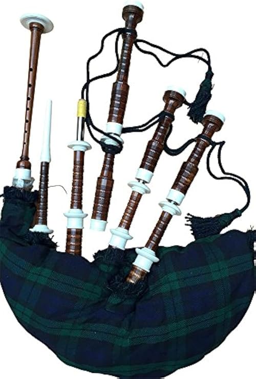 McWilliams PROFESSIONAL SCOTTISH HIGHLAND BAGPIPE IVORY MOUNTS BLACK WATCH TARTAN AND BAG