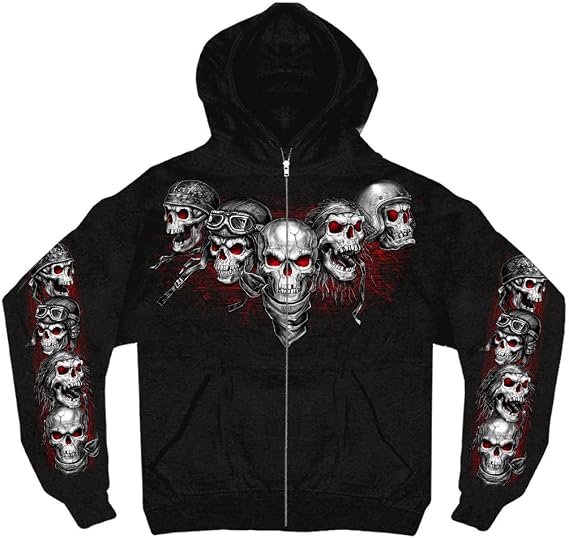 Hot Leathers Full Zip Sweatshirt with Red & White Skulls