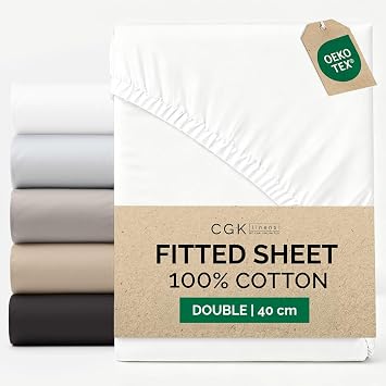 Double Fitted Sheet 135x190 cm - 100% Cotton Sateen 400 Thread Count - Extra Deep Fitted Sheet for Mattresses up to 40 cm 16" - Soft, Breathable, Wrinkle Free - OEKO-TEX Certified - White