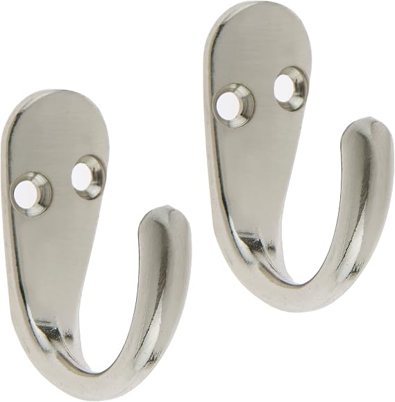 Select 2X Single Robe Coat Hooks, Satin Nickel Wall or Door Mounted Hanger