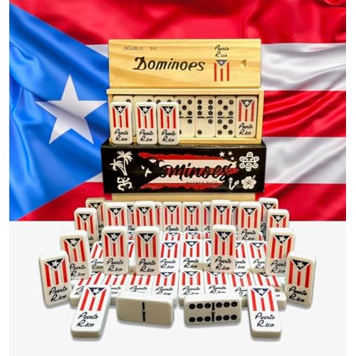 PRK 14 Puerto Rico Gifts Premium Dominoes Set Friends Gift Packs Large Adult Size Double six Domino with PR Flag Authentic Puerto Rican Design