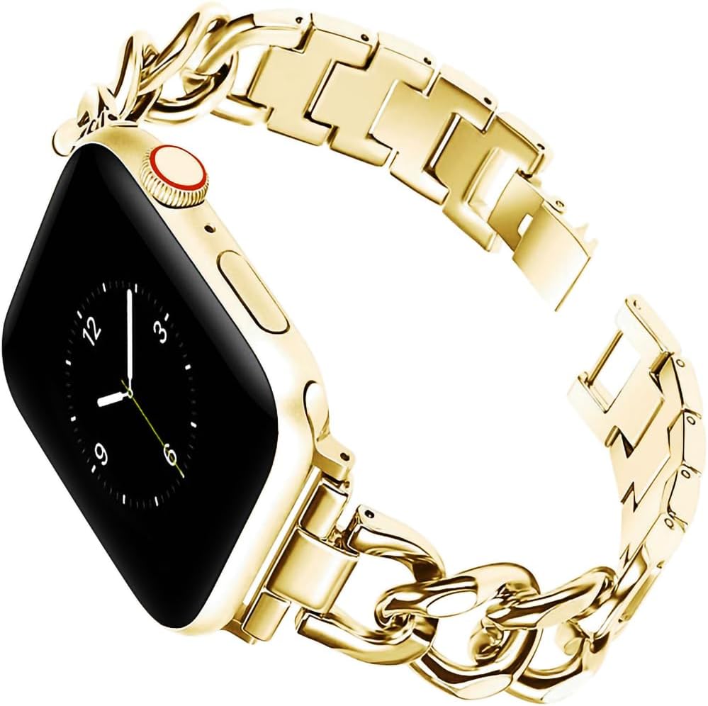 Replacement Strap Compatible with Apple Watch 38 mm 40 mm 41 mm 42 mm 44 mm 45 mm Women Men Metal Stainless Steel Band with Folding Clasp Replacement Sport Watch Strap Compatible with iWatch SE