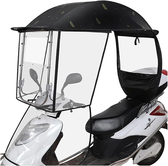 Universal Electric Motorcycle Sunshade Cover,Battery Car Canopy Umbrella Cover,Liftable Bracket,HD Transparent Board Side Guard/Double Zipper Window(A)