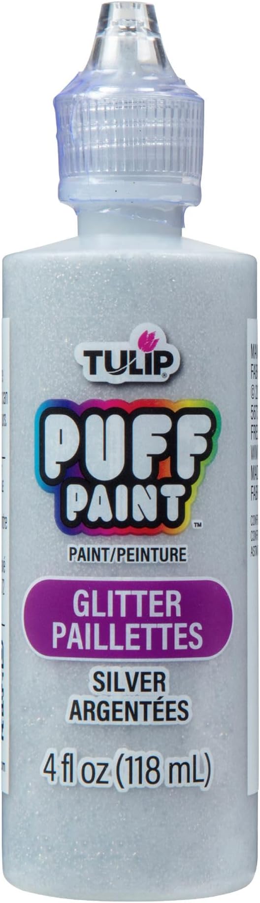 Tulip Puff Fabric Paint, Permanent Craft Paint for Clothes, DIY Projects, Notoxic, 4 fl oz, Glitter Silver