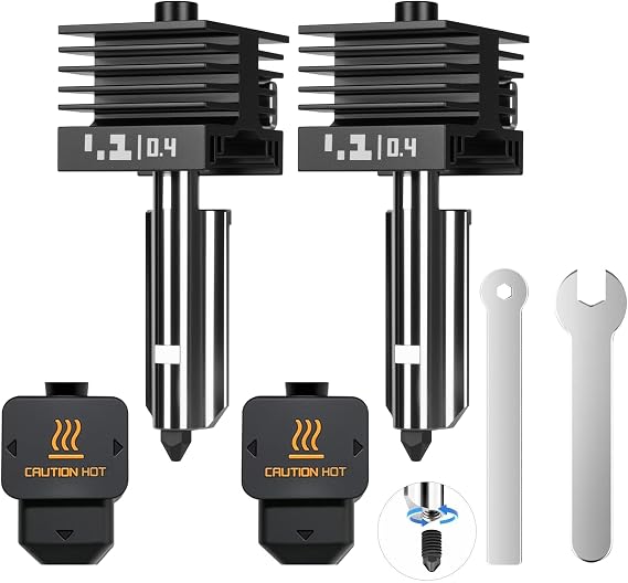UniTak3D H2D Combo 0.4mm Hotend,Compatible with Bambu Lab H2D Combo/A1/A1 Mini/P2S, Quick Swap Hardened Steel Nozzle High Temp Extruder Print Head Replacement with Silicone Cover 3D Printers-2PCS