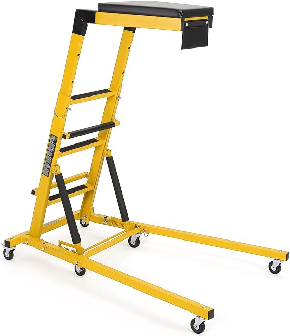Acekool Topside Automotive Engine Creeper, Adjustable Height from 48" - 66", 400LBS Capacity Foldable Creeper,6 Swivel Caster Wheels,Thicker Cushion,Tool Pouch,Yellow