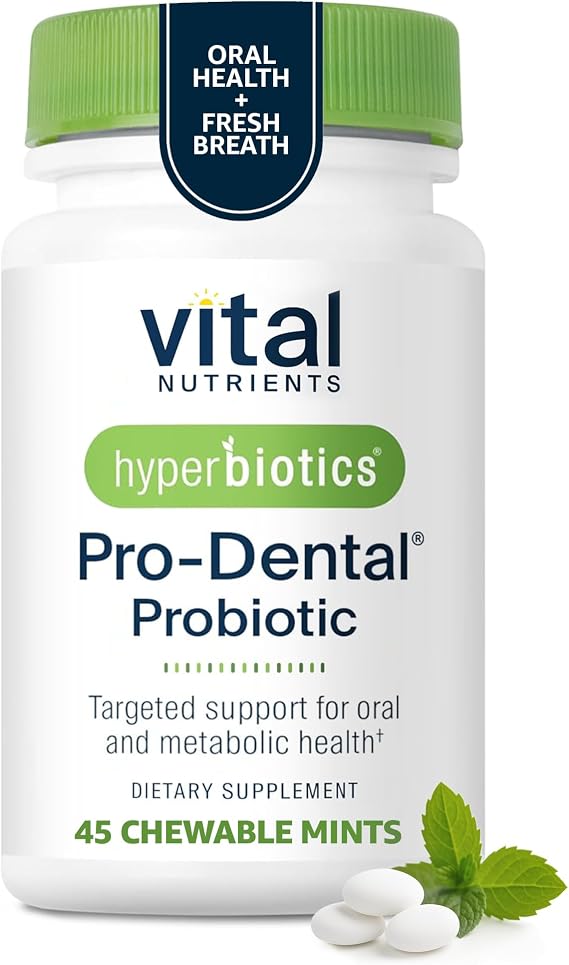 Hyperbiotics Vital Nutrients Pro Dental Probiotic | Clinically Studied BLIS K12 and M18 | Oral Probiotics for Bad Breath Treatment for Adults | Oral Health for Teeth and Gums | 45 Mint Tablets