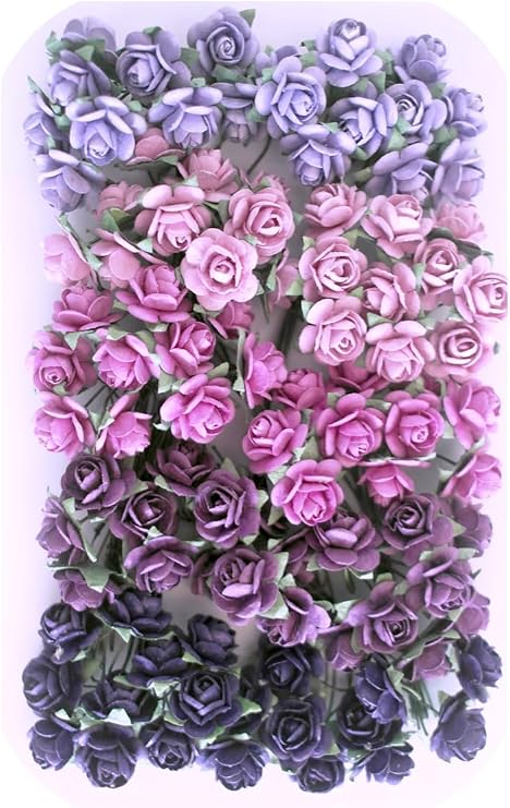 100 pcs Small Artificial Rose Mixed Violoet Five Color Mulberry Paper Flower 15-18 mm Scrap Booking Doll House Supplies Card