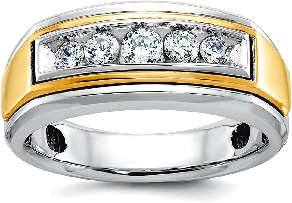 JewelryWeb 14k Solid Gold Two-tone Mens Polished 5-stone 1/2 Carat Diamond Ring Size 10.00 Ring for Men