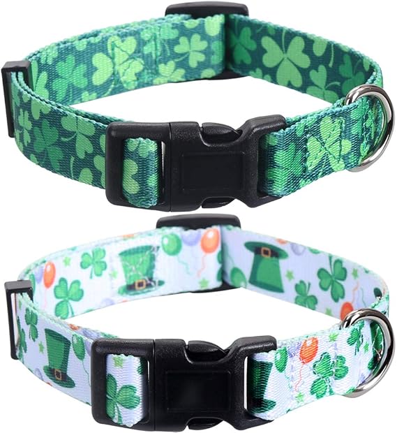 Patrick's Day Adjustable Four Leaf Clover Dog Collar Medium 2 Pack