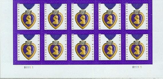 USPS Purple Heart Medal (Sheet of 10) First-Class Mail Forever Postage Stamps Scott #5419