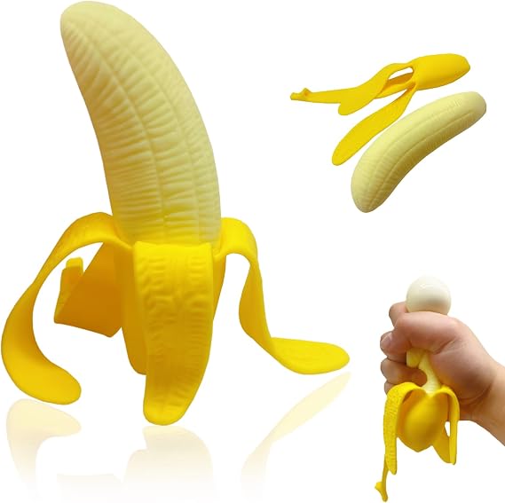 Banana Stress Balls for Adults and Kids, Fruit Squishy Toys, Squeeze Ball, Stretchy Banana Squishy Ball, Banana Stress Ball Sensory Toys for Party Favors