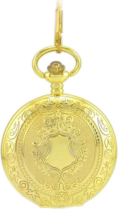 Infinite U Golden Shield Roman Numerals Hollow Skeleton Steel Mechanical Pocket Watch