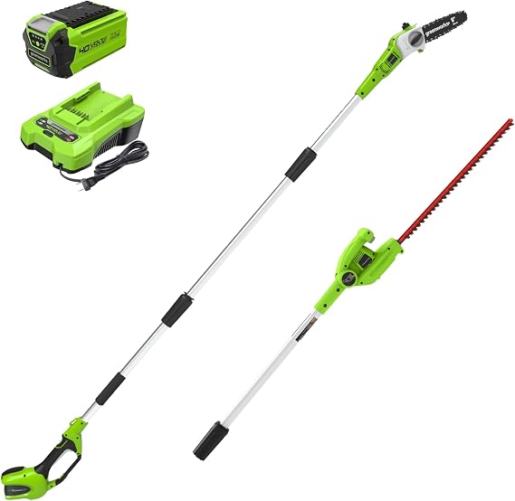 Greenworks 40V 8 in Pole Saw Hedge Trimmer Kit, 2.0 Ah Battery and Charger
