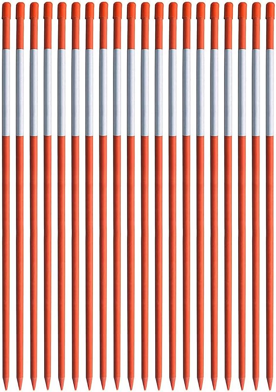 20Pcs 5/16" Driveway Marker Reflective Driveway Poles Fiberglass Snow Stakes with Reflective Tape for Easy Visibility at Night (4Ft-20Pcs-Orange)