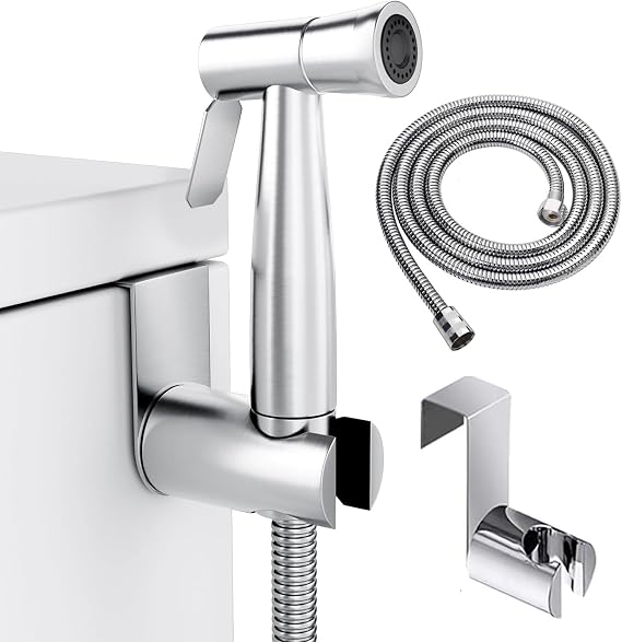 bidet hand shower, handheld bidet sprayer with 59" hose stainless steel sprayer and hook bathroom or wall mount accessories