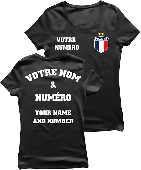 Personalised Women's France 2026 Football T-Shirt Short Sleeve | Custom Name and Number | France Flag Design