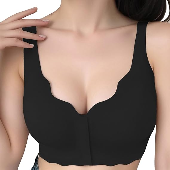 Wireless Jelly Bra for Women No Underwire Push Up Full Coverage Seamless Bralettes High Support Comfort Scalloped Bra