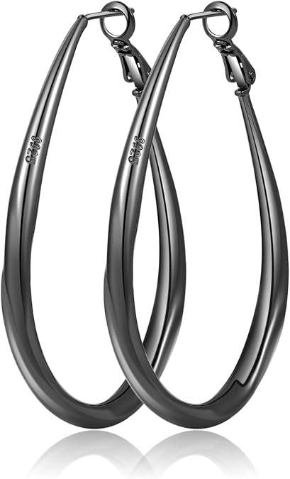 PABBEU Oval 925 Sterling Silver Hoop Earrings for Women Large Lightwieght