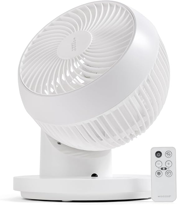 IRIS USA WOOZOO Air Circulator Fan with Remote, 360 Oscillation, 3 Speeds, 75ft Max Air Distance, Quiet Motor, Small Fan for Bedroom, Office, Dorm, White