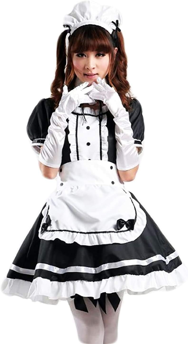 Japanese Anime Sissy Maid Dress Cosplay Sweet Classic Lolita Fancy Apron Costume with Socks Gloves Set