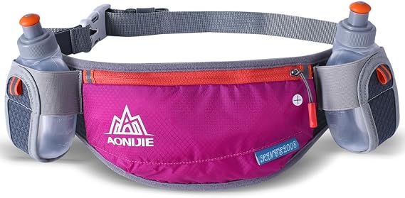 AWKSPORTS Waist Pack Water Bottle Holder with 2 170ml Water Bottles, Adjustable Waterproof Reflective Hydration Running Belt for Jogging Fitness (Red with 2 170ml bottles)