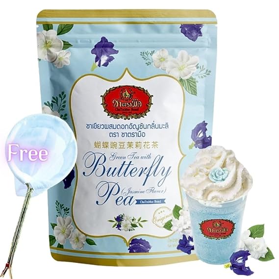 Chatramue Original Thai Iced Milk Green Tea Mix, Butterfly Pea Jasmine Tea, Loose Leaf Type, 150 grams, Number One Brand from Thailand