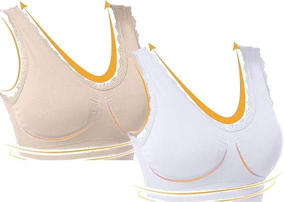 Womens Sports Bra Plus Size Racerback Breathable Wireless Athletic Underwear Bralettes Casual Older Women Bras 2-Pack
