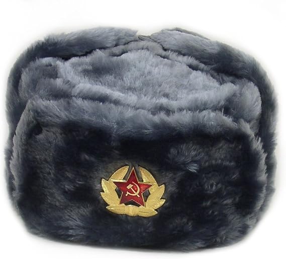 Russian Ushanka Winter hat Gray, with Soviet Soldier Insignia