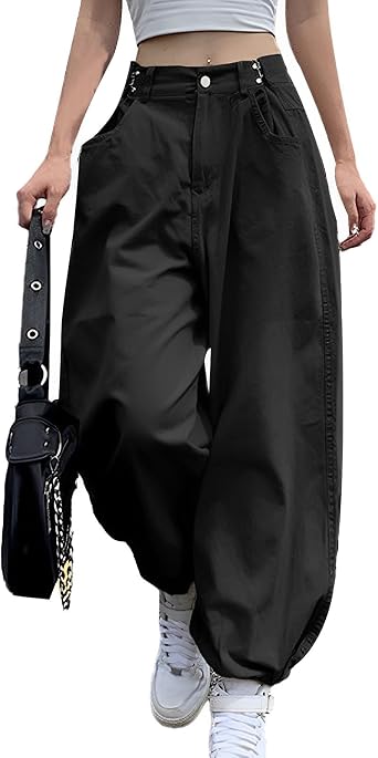 Women Hiking Cargo Pants Lightweight Adjustable Waist Baggy Parachute Pants Y2K Jogger